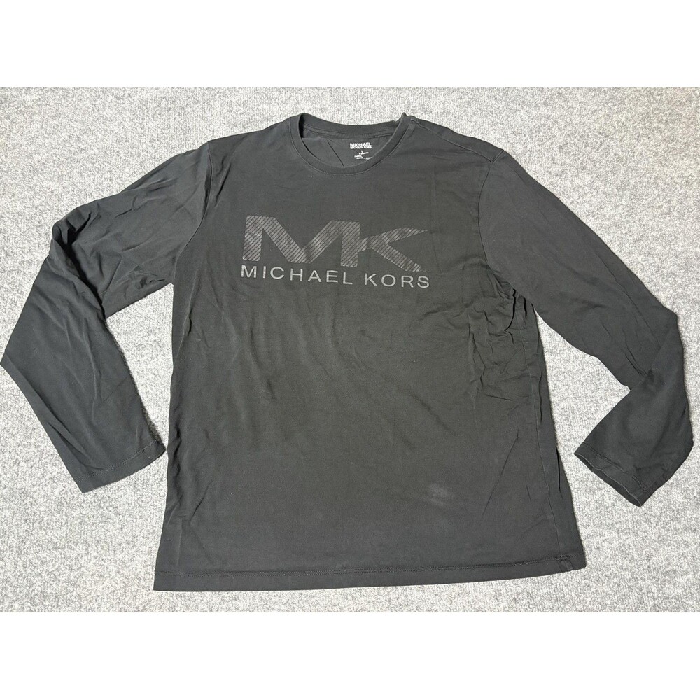 Michael Kors Shirt Mens L Blue Long Sleeve Crew Neck Logo Tee Tagless Cotton